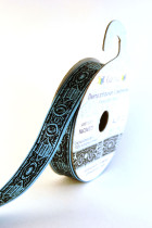 Лента атласная 12 мм ( 1/2 ") с рисунком "Gamma" ФАСОВКА 3 м O34/073 черный/голубой