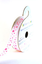 Лента атласная 12 мм ( 1/2 ") с рисунком "Gamma" ФАСОВКА 3 м Z 001/014 белый/яр.розовый