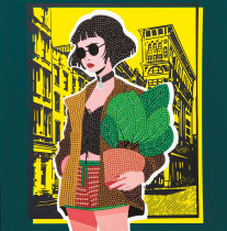 Кристальная ( алмазная) мозаика  " ФРЕЯ" ALBP- 298 постер " Девочка с фикусом" 30 х 30 см