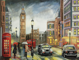 Кристальная ( алмазная) мозаика  " ФРЕЯ" ALPD- 003 на подрамнике " Дождливый Лондон" 40 х 30 см