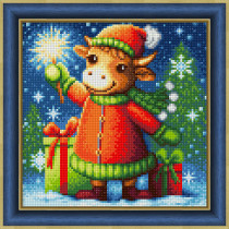 "Алмазная живопись" АЖ-1889 "Бычок и бенгальский огонь" 25 х 25 см