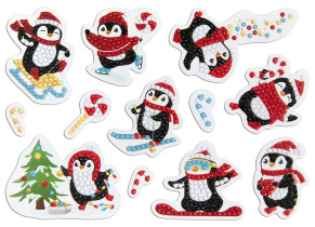 Кристальная ( алмазная) мозаика  " ФРЕЯ" ALVN- 128 наклейки " Пингвины" 19. 5 х 14 см