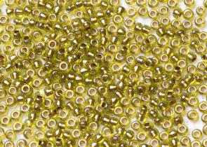 Бисер Япония круглый 11/0 10 г 0996 перидот радужный, золотая линия внутри