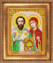 Рисунок на ткани для вышивки бисером И-5068 Святые Мученики Куприян и Устинья 13,5х17см