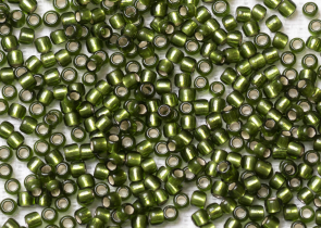 Бисер Япония круглый 11/0 10 г 0037F оливковый матовый, серебряная линия внутри